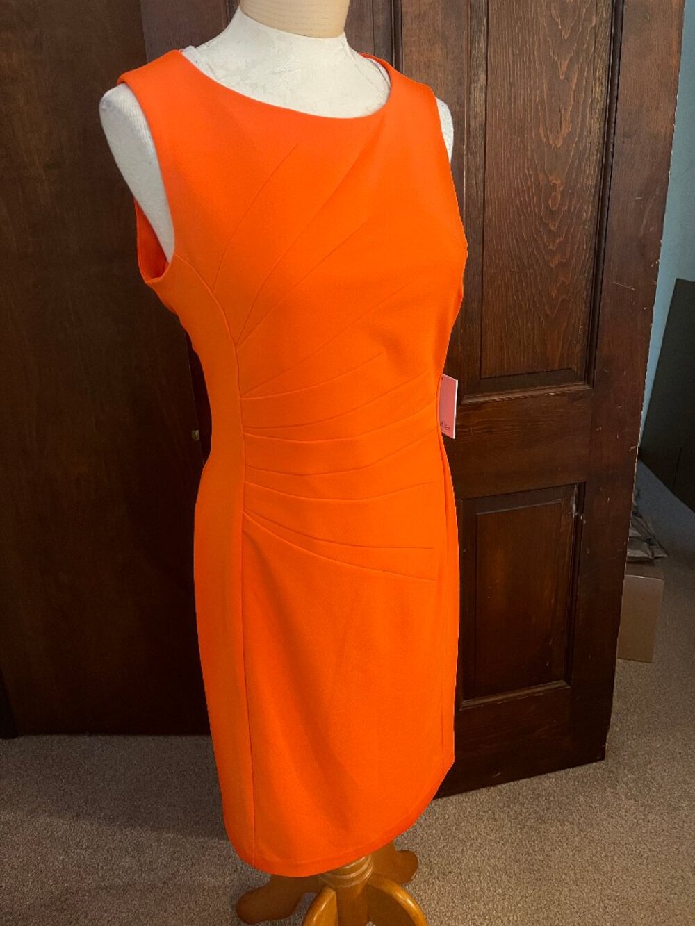 NWT Calvin Klein Orange Ruched Pleated Sheath Dress Size 10 - Picture 9 of 14